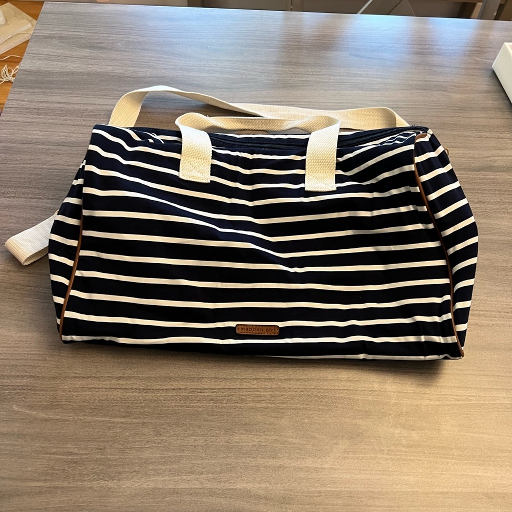 Madden Girl Navy and White Striped Small Travel Weekender Bag